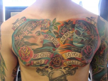 Brandon Lewis - Girl and Skull Chest Tattoo